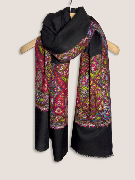 Noor of Kashmir – Schwarzer Pashmina Schal aus 100% Kaschmir